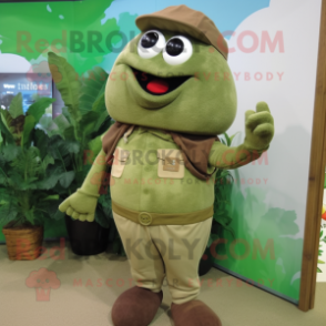 Olive Turnip mascot costume character dressed with a Bermuda Shorts and Bracelets