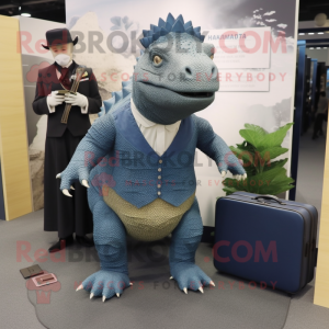 Navy Ankylosaurus mascot costume character dressed with a Mini Dress and Briefcases