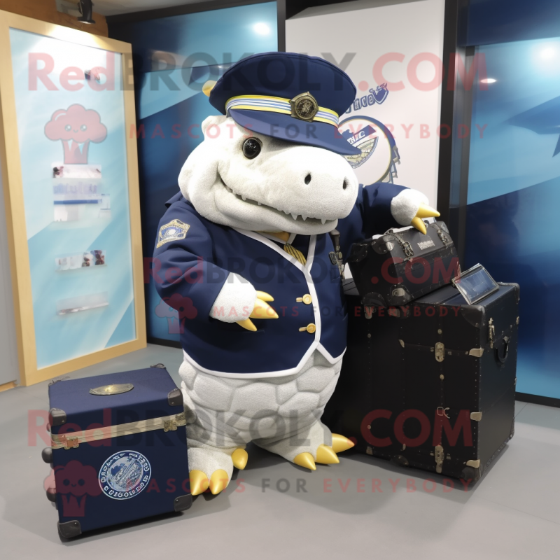 Navy Ankylosaurus mascot costume character dressed with a Mini Dress and Briefcases