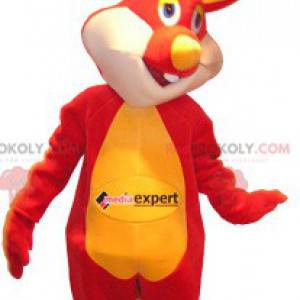 Maskot červený a žlutý králík s barevnýma očima - Redbrokoly.com