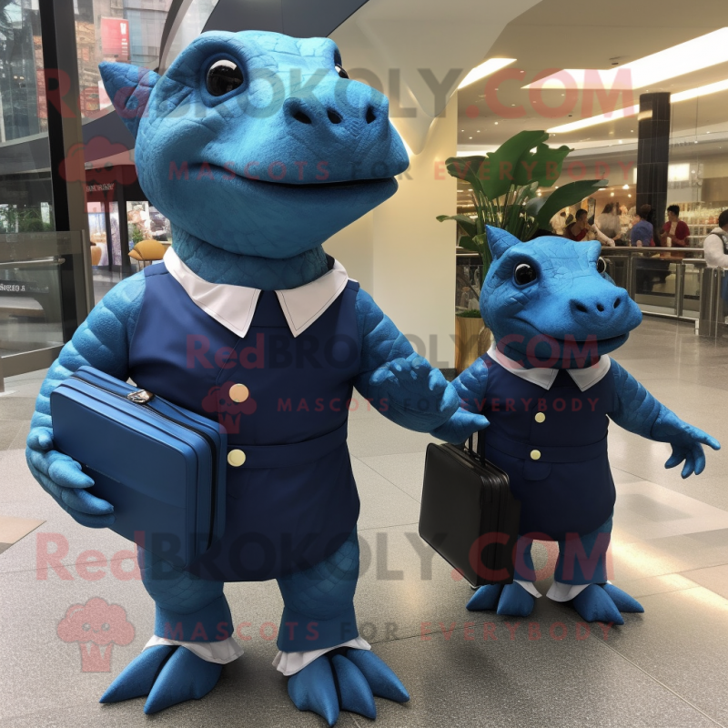 Navy Ankylosaurus mascot costume character dressed with a Mini Dress and Briefcases