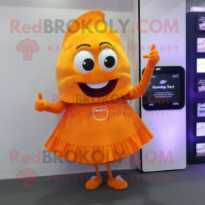 Orange Scented Candle mascot costume character dressed with a Skirt and Digital watches