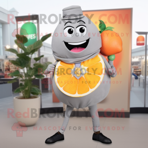 Gray Grapefruit mascot costume character dressed with a Turtleneck and Lapel pins