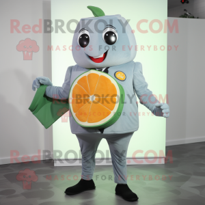 Gray Grapefruit mascot costume character dressed with a Turtleneck and Lapel pins