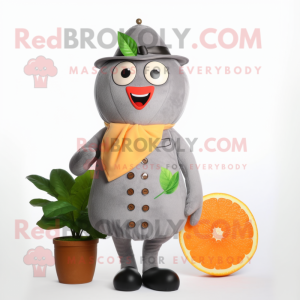 Gray Grapefruit mascot costume character dressed with a Turtleneck and Lapel pins
