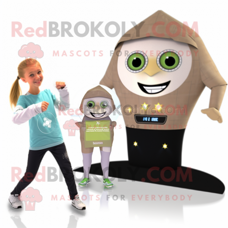 Tan Ray mascot costume character dressed with a Yoga Pants and Digital watches