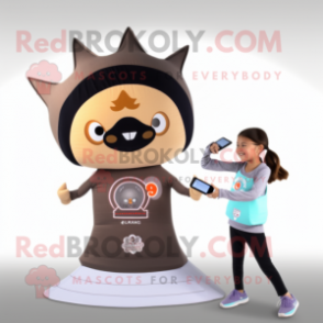 Tan Ray mascot costume character dressed with a Yoga Pants and Digital watches