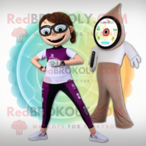 Tan Ray mascot costume character dressed with a Yoga Pants and Digital watches