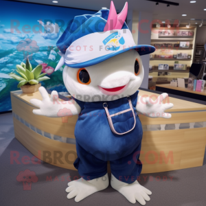 Navy Axolotls mascot costume character dressed with a Swimwear and Hat pins