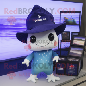 Navy Axolotls mascot costume character dressed with a Swimwear and Hat pins