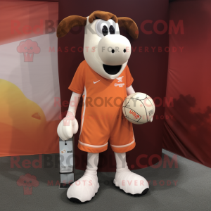 Peach Hereford Cow mascot costume character dressed with a Polo Tee and Shoe laces