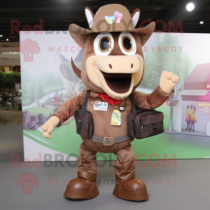 Brown Horseshoe mascot costume character dressed with a Playsuit and Backpacks