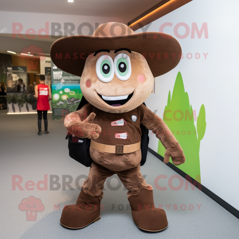 Brown Horseshoe mascot costume character dressed with a Playsuit and Backpacks