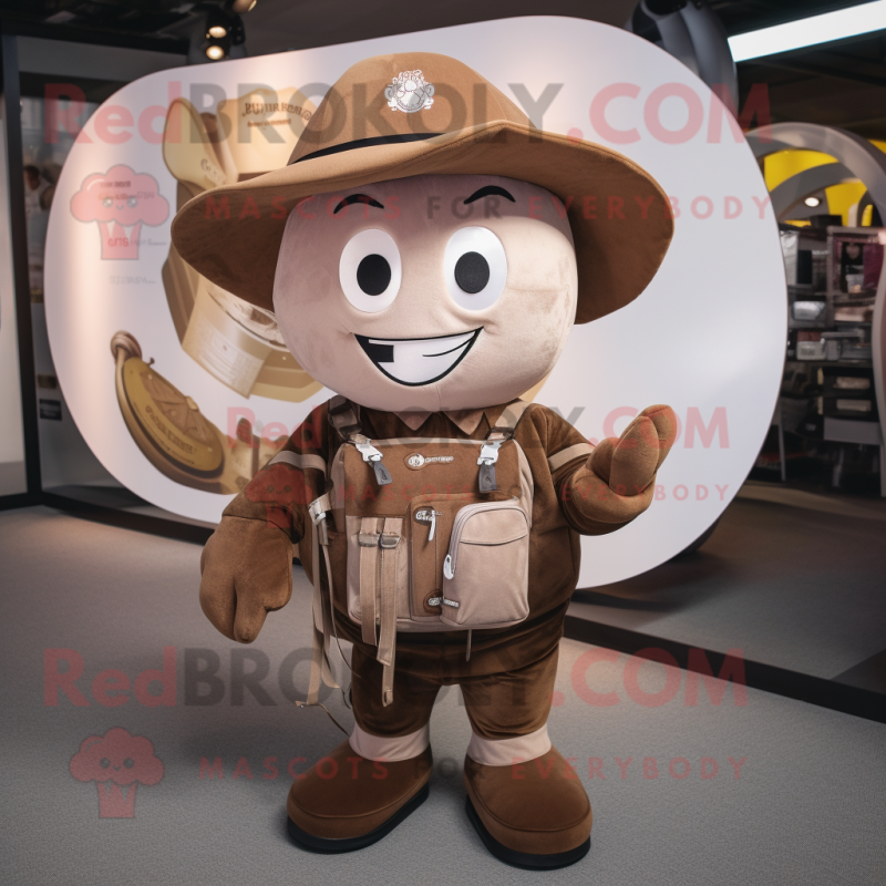 Brown Horseshoe mascot costume character dressed with a Playsuit and Backpacks Brown Horseshoe mascot costume character dressed with a Playsuit and Backpacks