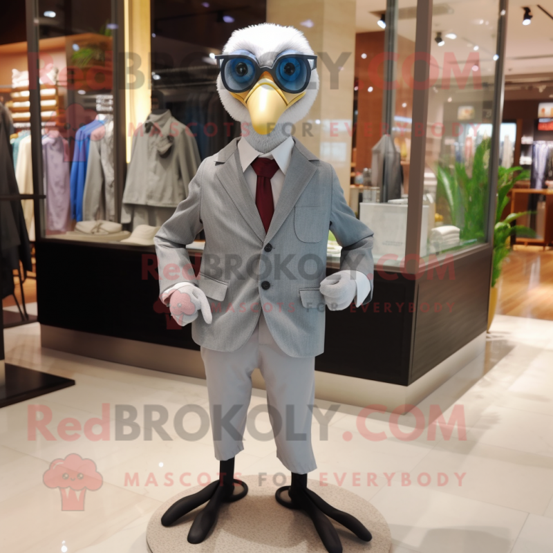Gray Geese mascot costume character dressed with a Suit Pants and Eyeglasses Gray Geese mascot costume character dressed with a Suit Pants and Eyeglasses