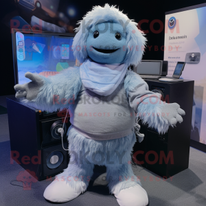 Blue Yeti mascot costume character dressed with a Cardigan and Beanies