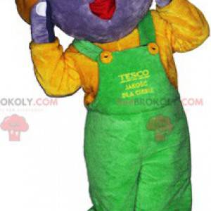 Gray elephant mascot with neon green overalls - Redbrokoly.com