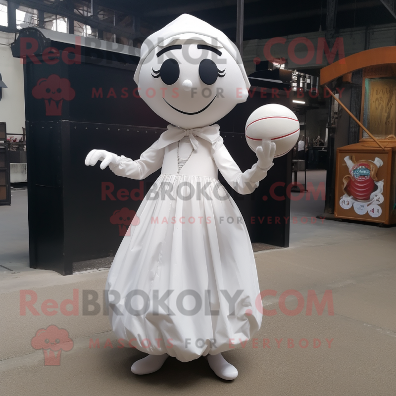 White Petanque Ball mascot costume character dressed with a Skirt and Scarf clips