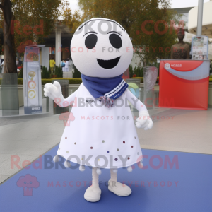White Petanque Ball mascot costume character dressed with a Skirt and Scarf clips