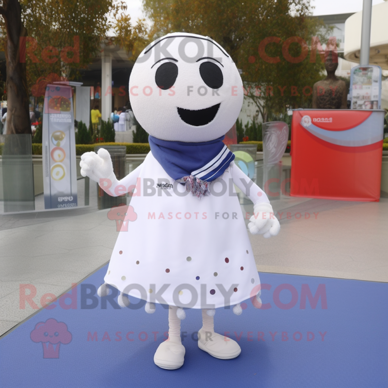 White Petanque Ball mascot costume character dressed with a Skirt and Scarf clips White Petanque Ball mascot costume character dressed with a Skirt and Scarf clips