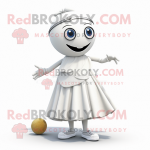 White Petanque Ball mascot costume character dressed with a Skirt and Scarf clips