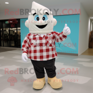 White Ice Cream Cone mascot costume character dressed with a Flannel Shirt and Shoe clips