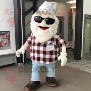 White Ice Cream Cone mascot costume character dressed with a Flannel Shirt and Shoe clips