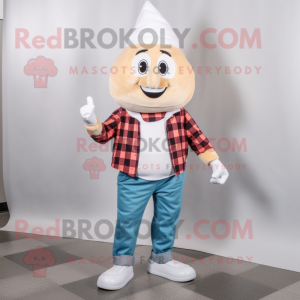 White Ice Cream Cone mascot costume character dressed with a Flannel Shirt and Shoe clips