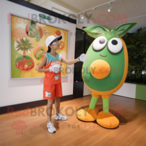 Olive Mandarin mascot costume character dressed with a Board Shorts and Watches