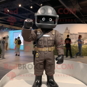 Black Soldier mascot costume character dressed with a Overalls and Belts