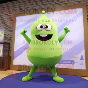 Lime Green Plum mascot costume character dressed with a Yoga Pants and Foot pads