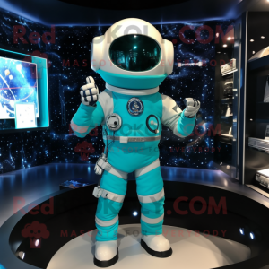 Turquoise Astronaut mascot costume character dressed with a Tuxedo and Bracelet watches