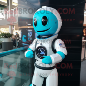 Turquoise Astronaut mascot costume character dressed with a Tuxedo and Bracelet watches