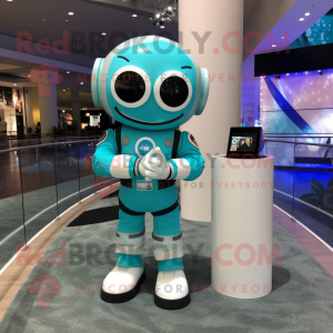 Turquoise Astronaut mascot costume character dressed with a Tuxedo and Bracelet watches