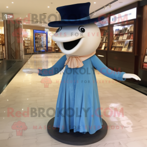 Beige Blue Whale mascot costume character dressed with a Empire Waist Dress and Hats