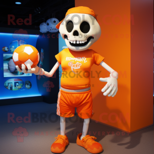 Orange Skull mascot costume character dressed with a Shorts and Headbands