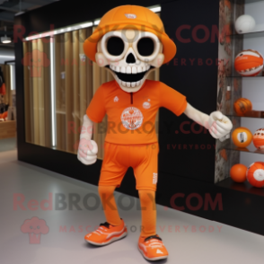Orange Skull mascot costume character dressed with a Shorts and Headbands