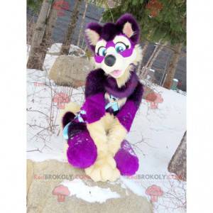 Mascotte de chien violet et blanc - Redbrokoly.com