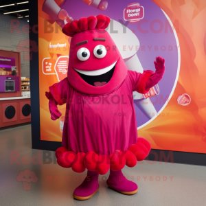 Magenta Goulash mascot costume character dressed with a Midi Dress and Shoe laces