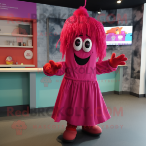 Magenta Goulash mascot costume character dressed with a Midi Dress and Shoe laces