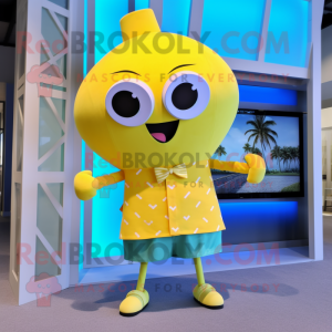 Lemon Yellow Television mascot costume character dressed with a Swimwear and Bow ties