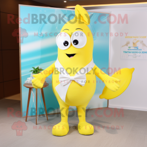 Lemon Yellow Television mascot costume character dressed with a Swimwear and Bow ties