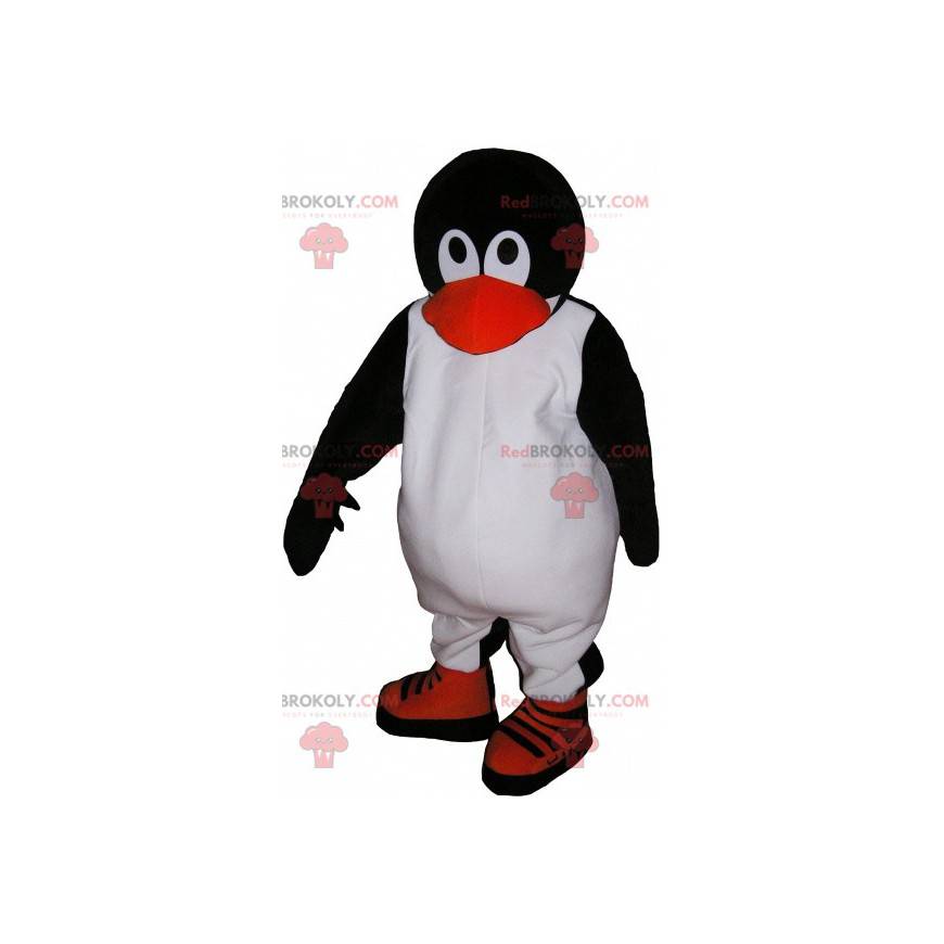 Cute and touching black and white pinguin mascot -