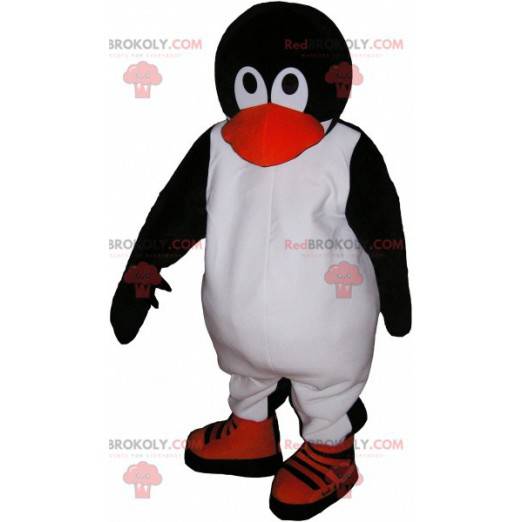 Cute and touching black and white pinguin mascot -