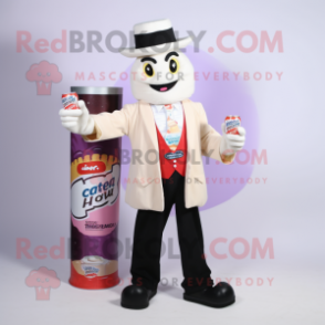 Cream Soda Can mascot costume character dressed with a Suit Jacket and Mittens