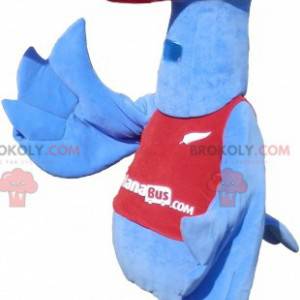 Mascotte gigante blu e rosso uccello marino con un berretto -