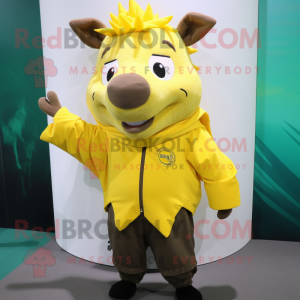 Yellow Wild Boar mascot costume character dressed with a Chinos and Shawls