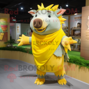 Yellow Wild Boar mascot costume character dressed with a Chinos and Shawls