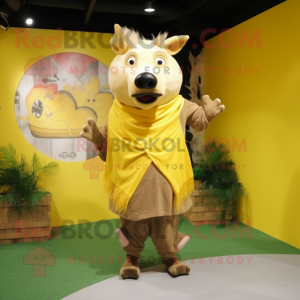 Yellow Wild Boar mascot costume character dressed with a Chinos and Shawls