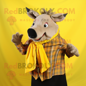 Yellow Wild Boar mascot costume character dressed with a Chinos and Shawls